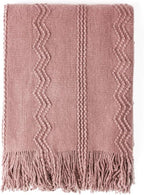 BOURINA Coral Pink Throw Blanket 60 x80 Inches Textured Solid Soft Sofa Throw Bed Runner Knitted Decorative Blanket