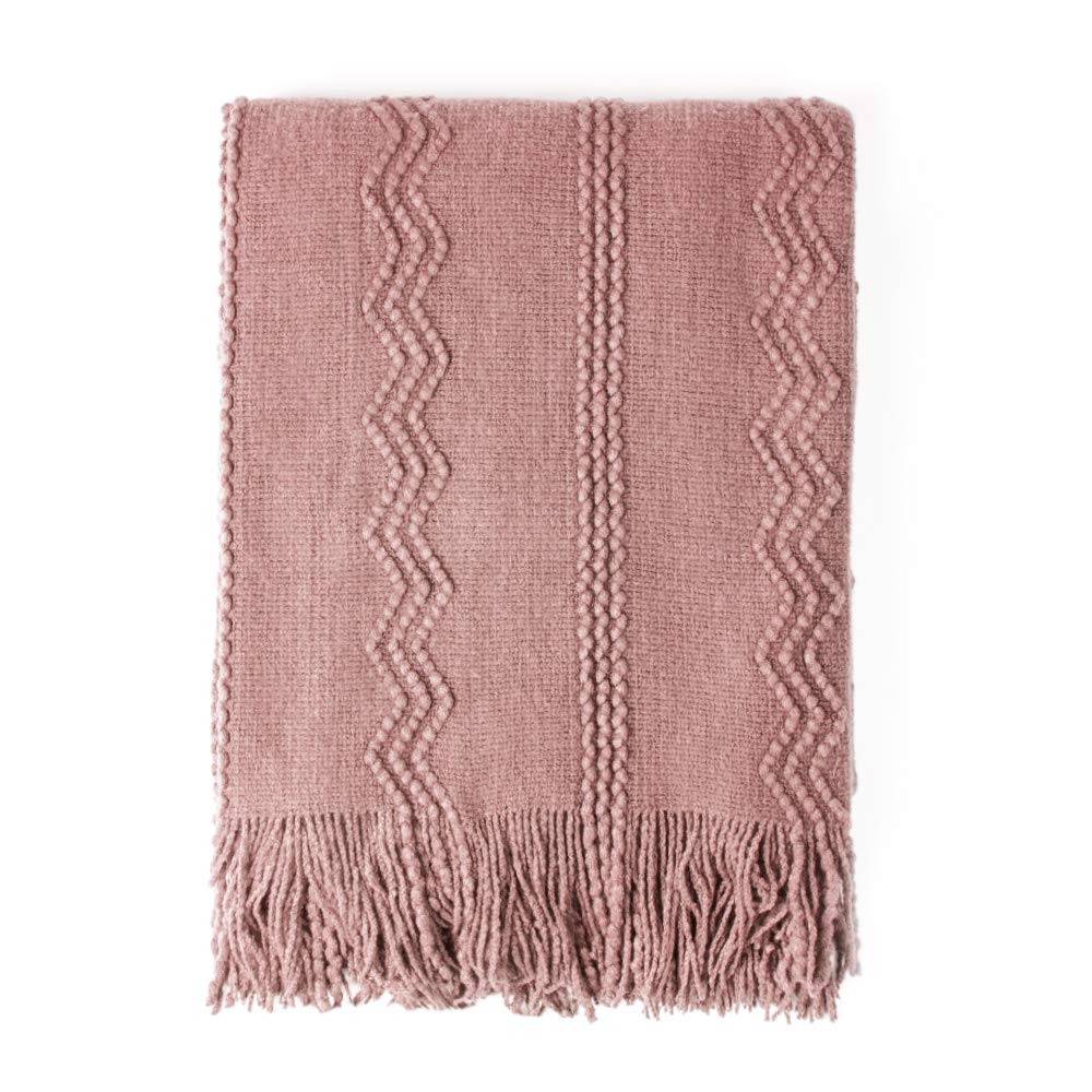 BOURINA Coral Pink Throw Blanket 60x80 Inch Knitted Soft Throw Sofa Blanket