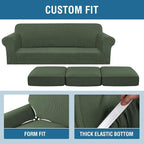 H.VERSAILTEX 4 Piece Stretch Sofa Covers for 3 Cushion Couch Covers for Living Room Furniture Slipcovers (Base Cover Plus 3 Seat Cushion Covers) Upgraded Thicker Jacquard Fabric (Sofa, Bronze Green)