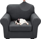 XINEAGE 2026 New 2 Pieces Chair Covers with Arms Super Stretch Chair Slipcover for Living Room Pet Dog Universal Slip Cover Anti Slip Armchair Furniture Protector (Dark Gray), 31"-46"(1 Cushion)
