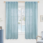 LAMIT Stone Blue Semi Sheer Window Linen Curtains 63 Inch Length, Light Filtering Panels Back Tab and Rod Pocket Country Decor Drapes for Bedroom/Living Room, 2 Panels, 34 x 63 Inch