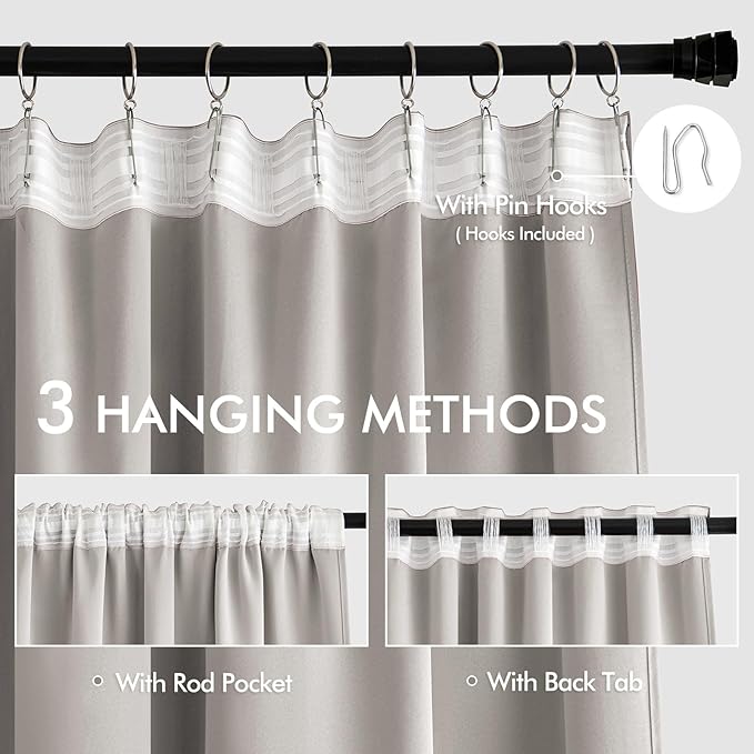 MIULEE Stone Back Tab Blackout Curtains 102 Inch Long 2 Panels Set for Bedroom, Rod Pocket/Pinch Pleated Thermal Insulated Living Room Darkening Light Blocking Floor to Ceiling Drapes