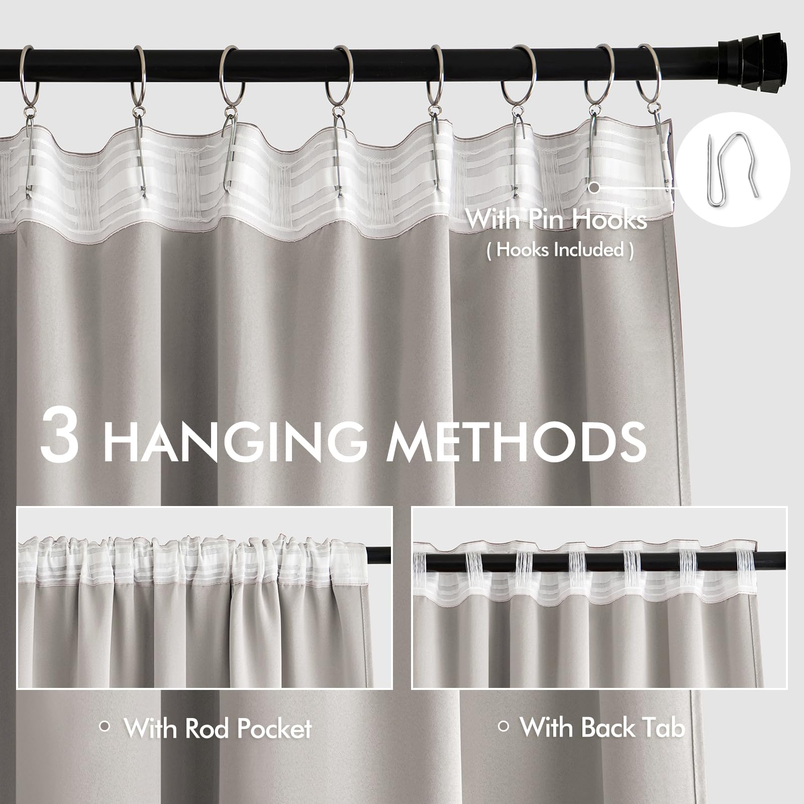 MIULEE Cobblestone Back Tab Blackout Curtains 52x102 Inch Long 2 Panels Set