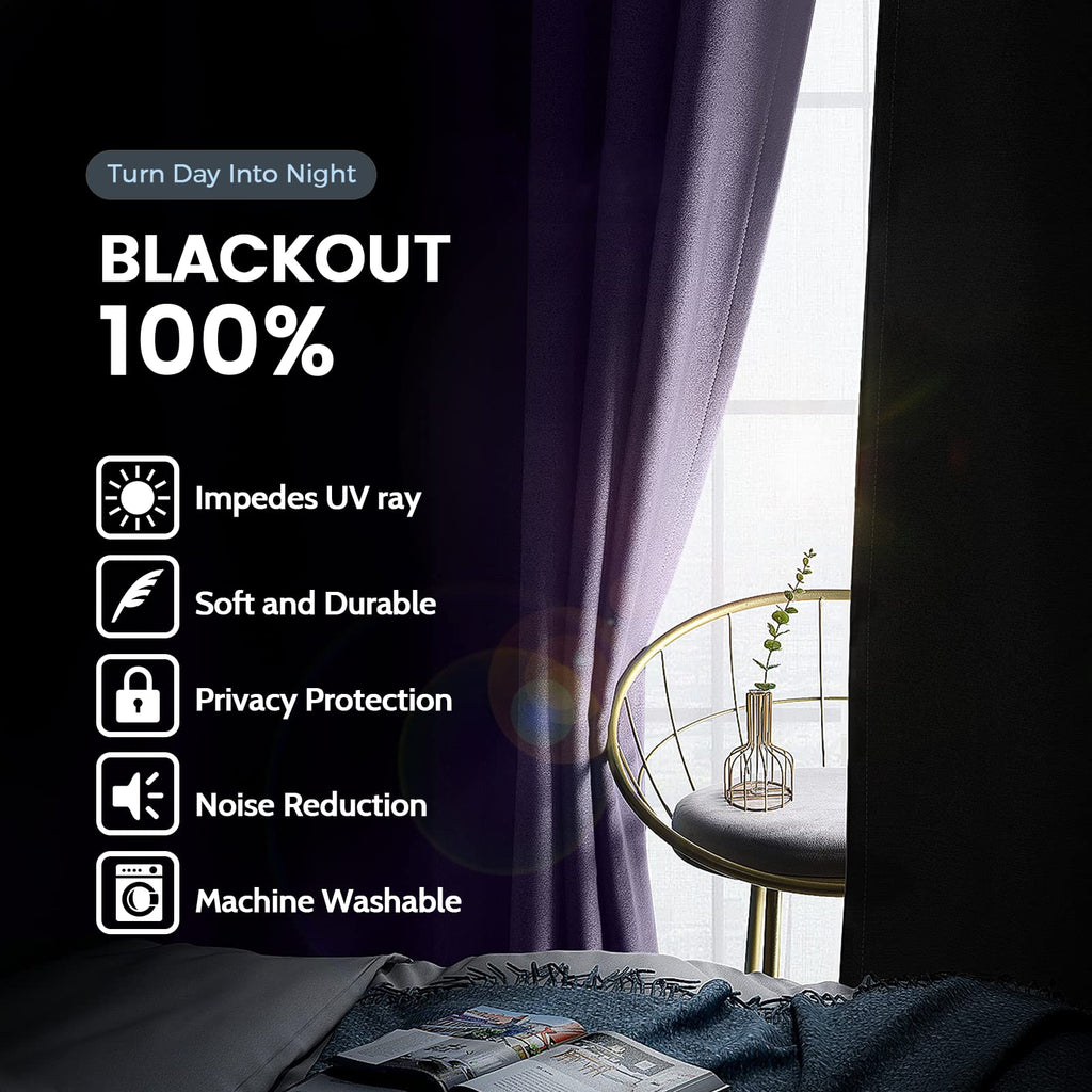 SimpleHome Lilac 100% Blackout Curtains Room Darkening Living Room 63 Inch