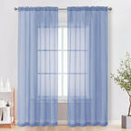 OVZME Sheer Curtains 84 Inches Long 2 Panels Set, Light Filtering Transparent Lightweight Soft Window Treatment Panels for Study Room Living Room Guest Room, Each 42W x 84L Inches, Demin Blue