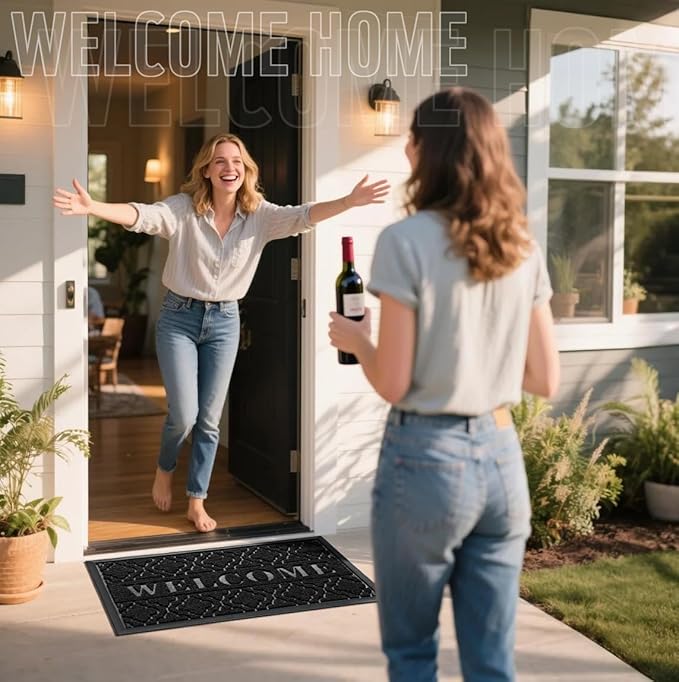 Yimobra Welcome Door Mat, 29.5 x 17 in, Black