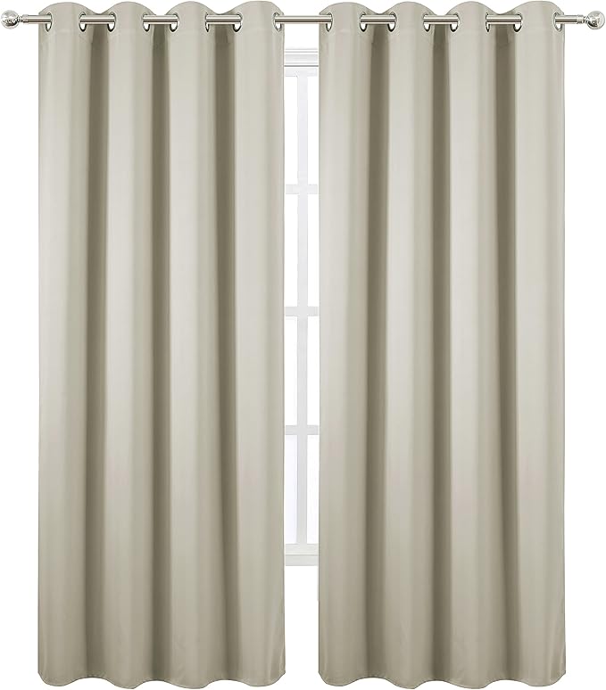 LEMOMO Blackout Curtains 66 x 84 inch/Light Beige Curtains Set of 2 Panels/Thermal Insulated Room Darkening Bedroom Curtains