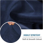 H.VERSAILTEX Velvet Stretch Couch Cushion Cover Plush Cushion Slipcover for Chair Loveseat Sofa Cushion Furniture Protector Seat Cushion Sofa Cover (3 Piece XL Sofa Cushion Covers, Navy)