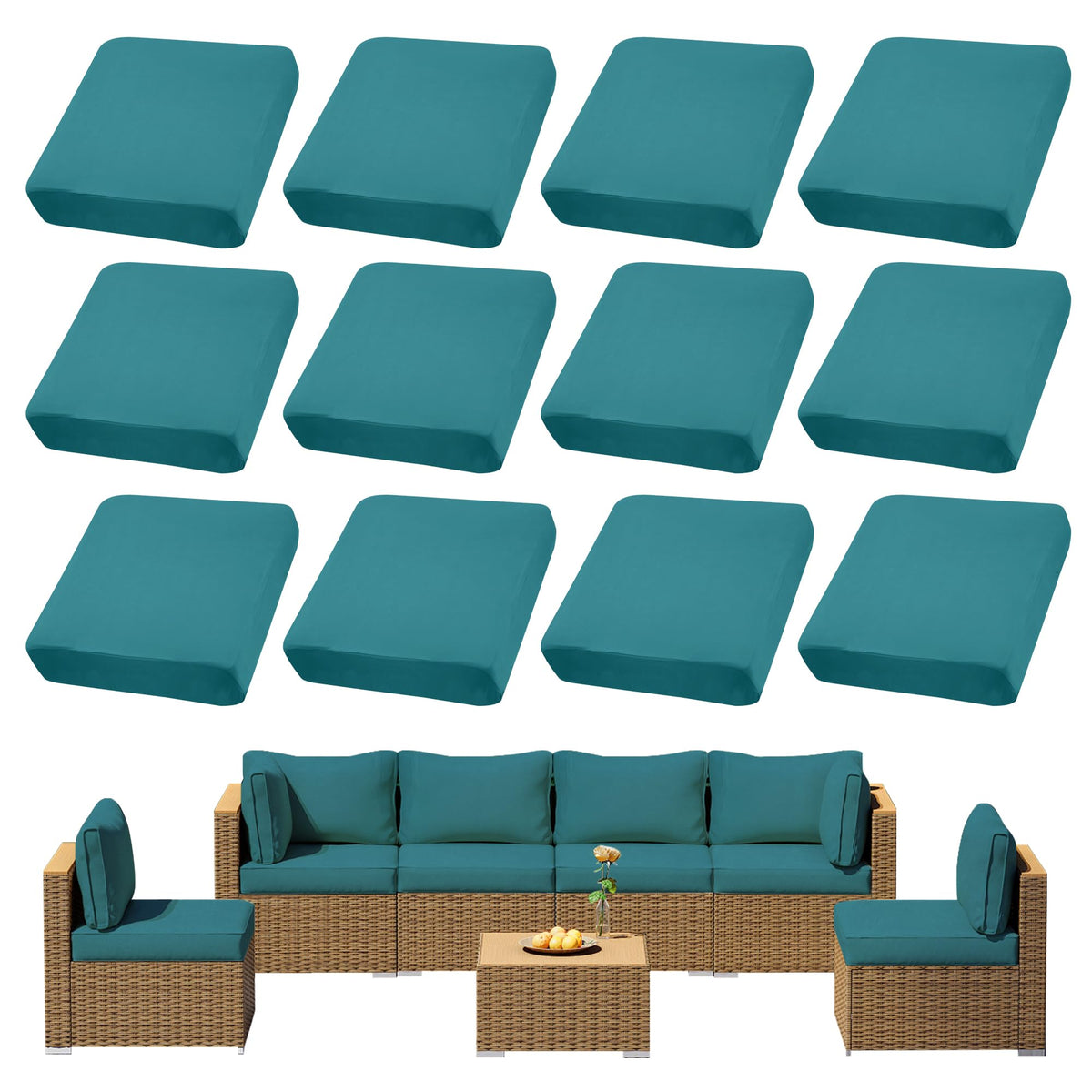DREAHOTEXTIL 8Pcs Outdoor Cushion Covers, Elastic Patio Cushion Covers