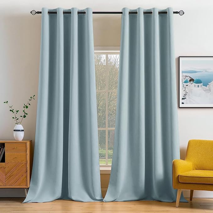 MIULEE Slate Blue Blackout Bedroom Curtains Drapes 96 Inch Long 52"x96"
