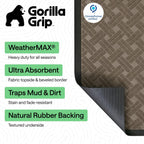 GORILLA GRIP 100% Waterproof All-Season WeatherMAX Doormat, 47x35, US Designed Natural Rubber, Stain and Fade Resistant, Low Profile Indoor Outdoor Door Mats, Easy Clean Patio Mat, Taupe Basket Weave