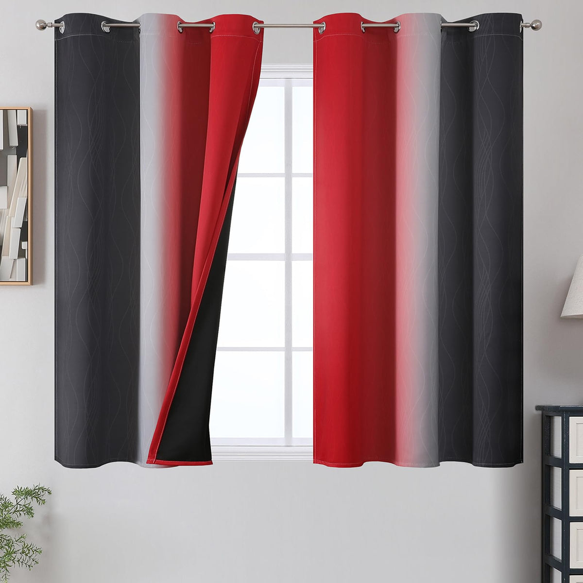 Estelar Textiler Red and Black Ombre Blackout Bedroom Curtains 45 Inch Long