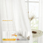 LAMIT Ivory White Linen Curtains 48 Inch Length for Bedroom, 2 Panels