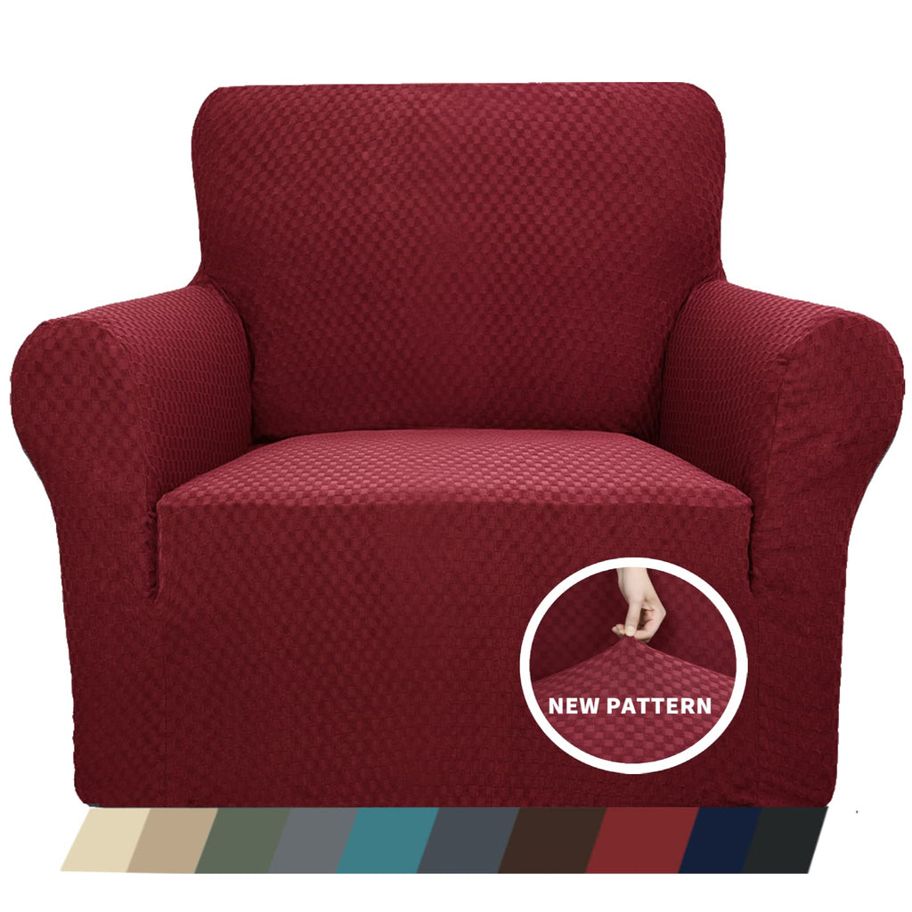 ZNSAYOTX 1 Piece Jacquard Chair Slipcovers for Living Room High Stretch Chair Covers with Arms Anti Slip Pets Friendly Couch Sofa Armchair Cover Furniture Protector (Chair, Wine Red)