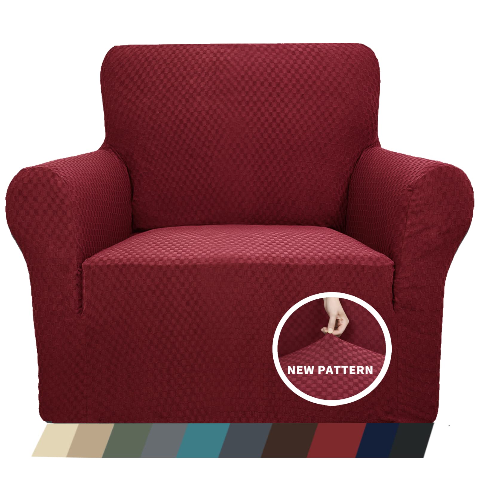 ZNSAYOTX 1 Piece Jacquard Chair Slipcovers for Living Room High Stretch Chair Covers with Arms Anti Slip Pets Friendly Couch Sofa Armchair Cover Furniture Protector (Chair, Wine Red)