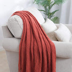 BOURINA Rust Throw Blanket 50 x90 Inches Textured Solid Soft Sofa Throw Bed Runner Knitted Decorative Blanket