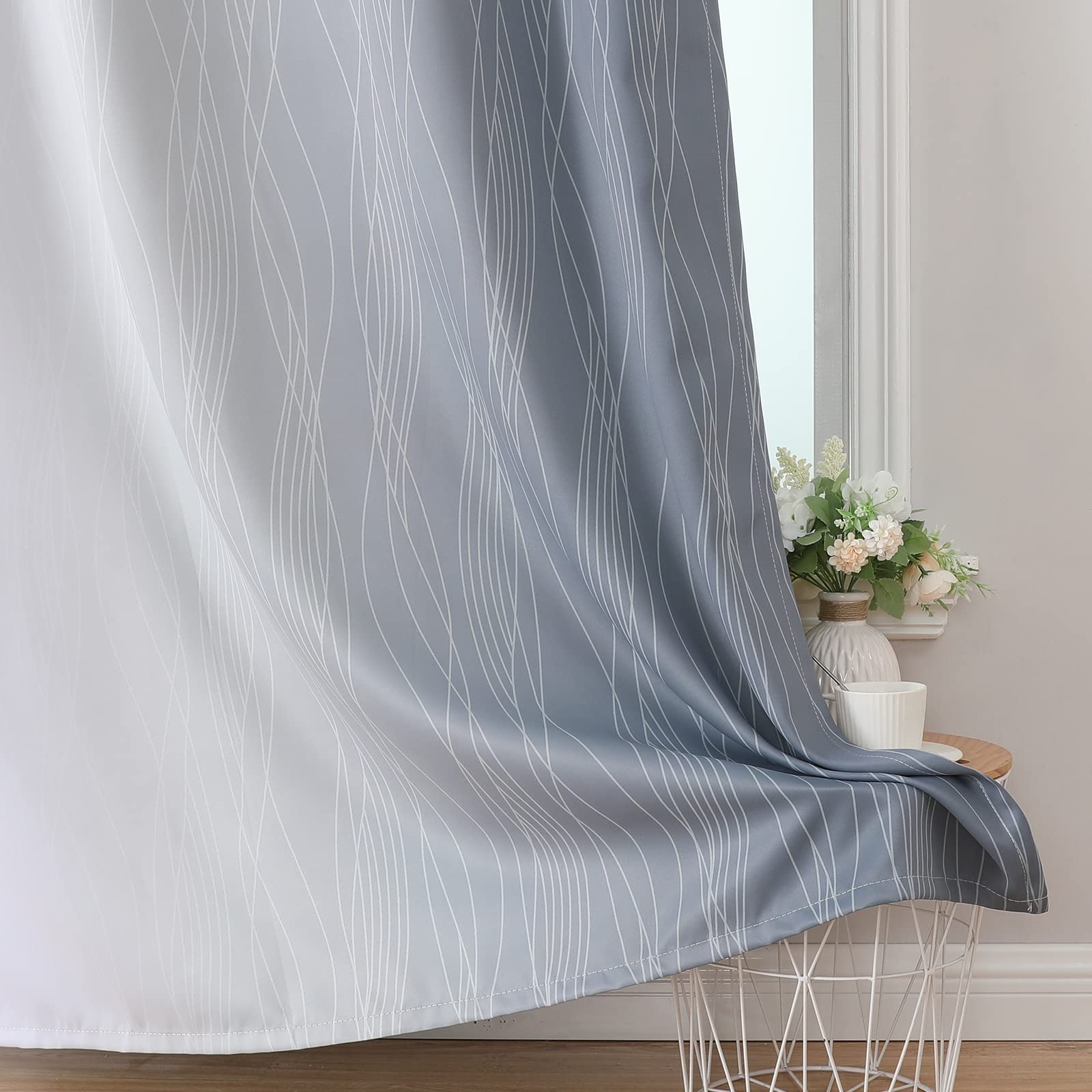 Grey and Greyish White Ombre Blackout Curtains for Bedroom 45 Inch Long
