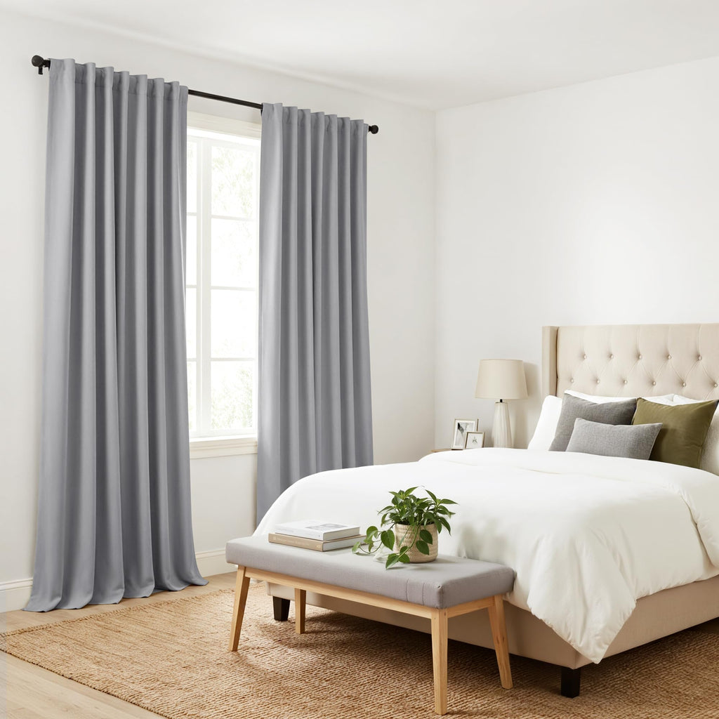 PONY DANCE Blackout Curtains for Bedroom, Room Darkening 96 inch Curtains 2 Panel Set, Thermal Insulated Drapes for Living Room Window Treatment, Back Tab/Rod Pocket, 52 x 96 Inch, Silver Grey