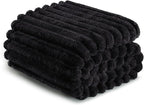 Exclusivo Mezcla Queen Size Flannel Fleece Blanket, Super Soft Striped Jacquard Bed Blanket, Lightweight Fuzzy Cozy for All Seasons, 90x90 Inches, Black
