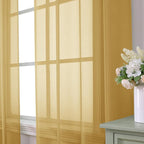 Aiyufeng Gold Sheer Curtain 84 Inches Long 2 Panels Set, Light Filtering Gold Window Curtain Drapes Treatment for Kitchen, Bedroom,Children Room, Dual Rod Pocket, 2 Pack of 42 x 84"