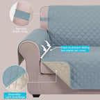 U-NICE HOME Reversible Oversized Chair Covers Quilted Water Repellent Pet Protectors with Elastic Straps(28''Armchair, Light Blue/Beige)