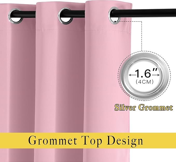 NICETOWN Long Crystal Pink Curtains for Patio - (52 inches Wide x 108 inches Long, 2 Panels) Home Decoration Grommet Top Drapes, Crystal Pink Bedroom Panels