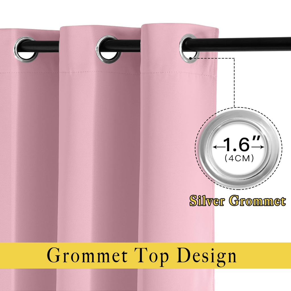 NICETOWN Blackout Curtains for Kids Room - Triple Weave Microfiber Home Thermal Insulated Solid Ring Top Blackout Panels/Drapes for Bedroom(Crystal Pink, Set of 2, 52 x 63 Inch)