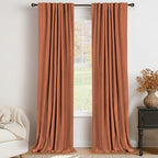 100% Blackout Shield Linen Blackout Curtains for Bedroom 102 Inches Long, Back Tab/Rod Pocket Living Room Drapes, Thermal Insulated Blackout Curtains 2 Panels Set, 50" W x 102" L, Burnt Orange