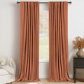 Faux Linen Total Blackout Curtains for Bedroom 96 Inch Long Burnt Orange
