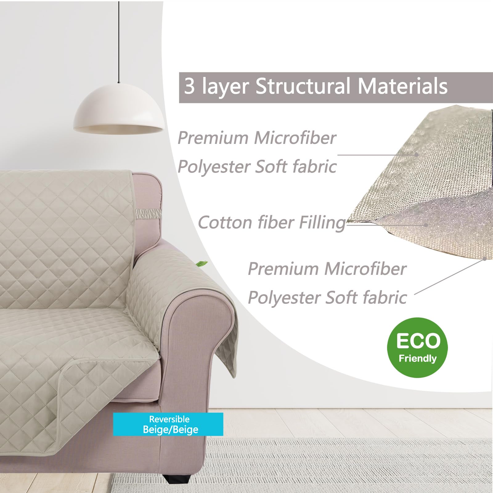 U-NICE HOME Loveseat Sofa Cover for 2 Cushion Couch, Beige/Beige