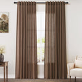 Nanspring Caramel Brown Curtains 80 Inches Long 2 Panels Set for Bedroom Back Tab Rod Pocket Semi Sheer Light Filtering Privacy Drapes Linen Blend Textured Farmhouse Living Room Curtain 52X80
