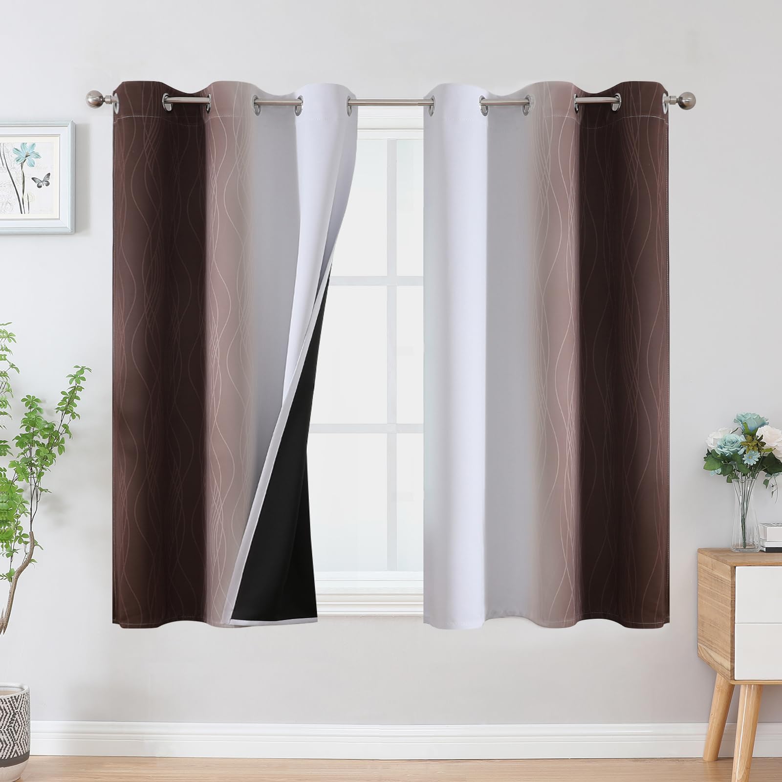 Estelar Textiler Brown and Greyish White Blackout Curtains 42Wx45L 2 Panels