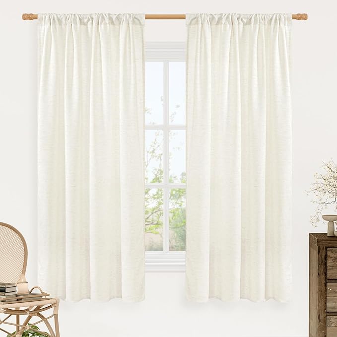 LAMIT Light Filtering Natural Linen Curtains 63 Inch Length for Living Room