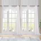 Chyhomenyc Extra Long Ivory Sheer Curtains 144 inch 2 Panels, Translucent Backdrop Window Scarf Drapes for Canopy Bed/Wedding/Living Room/Anniversary, 12FT Length, Each 59Wx144L in, 2PCS