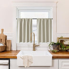 RYB HOME 100% Blackout Bathroom Curtains Over Sink 24 inches Long, Heat & UV Blocking Total Room Darkening Noise Reducing Curtains for Basement RV Campers, Natural, 2 Panels Set