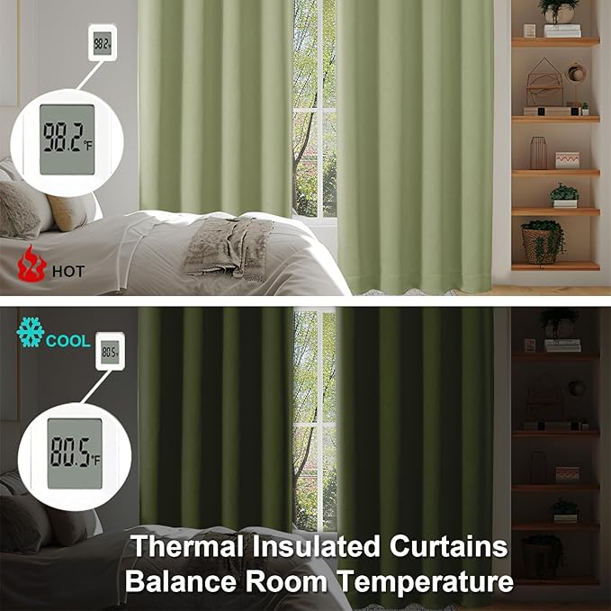 Simplebrand Ava Sage Green Short 24 Inches Blackout Curtain 2 Panels Set, Half Window Rod Pocket Privacy Curtain Tiers for Kitchen, Curtains Blackout for Bathroom Shades, W30 x L24 Inch, Sage Green