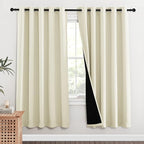 NICETOWN Living Room Completely Shaded Draperies, Privacy Protection & Noise Reducing Ring Top Drapes, Black Lined Insulated Window Treatment Curtain Panels (Beige, 2 Pieces, W62 x L72)