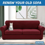 XINEAGE 2026 New 3 Pieces Couch Covers for 2 Extra Large Cushion Sofa Super Stretch Sofa Cover for 2 Large Seat Universal Loveseat Slip Cover for Living Room (Wine Red), 71"-91"(2 Cushions)