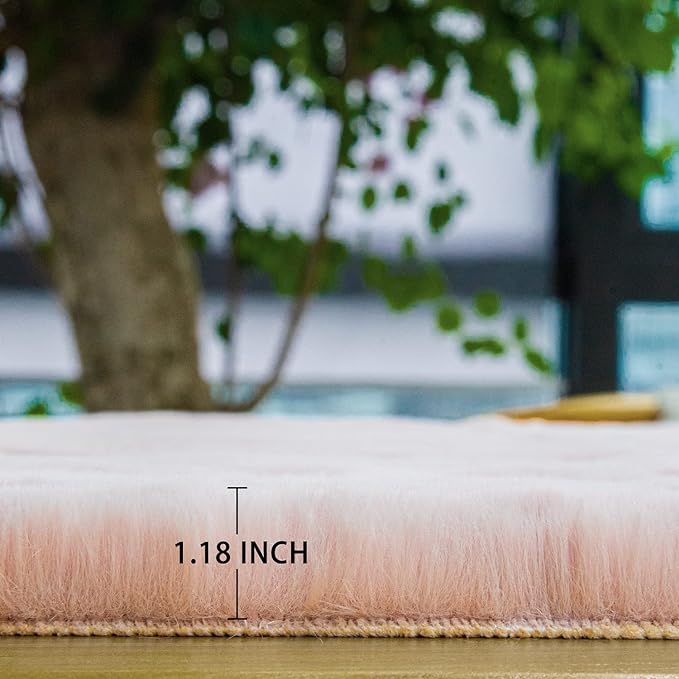 ORINOVA Pink Washable Fluffy Rugs for Bedroom Small Circle Faux Rabbit Shag Fur Area Rugs for Living Room Nursery Round Rug 3ft Rug