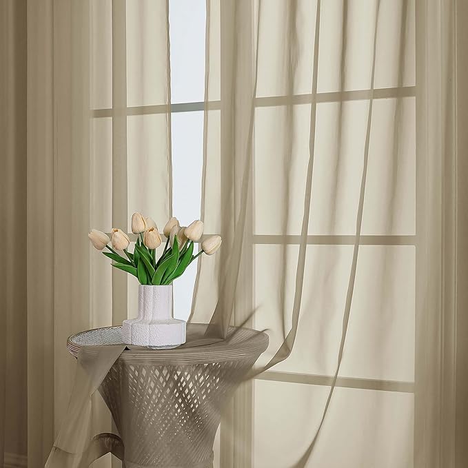 OWENIE Taupe Sheer Curtains 120 Inches Long 2 Panels Set, Airy Lightweight Sheer Taupe Curtains for Living Room Bedroom, Farmhouse Voile Filmy Rod Pocket Curtains Drapes, 2 Pcs, Each 59" Wx120 L Inch