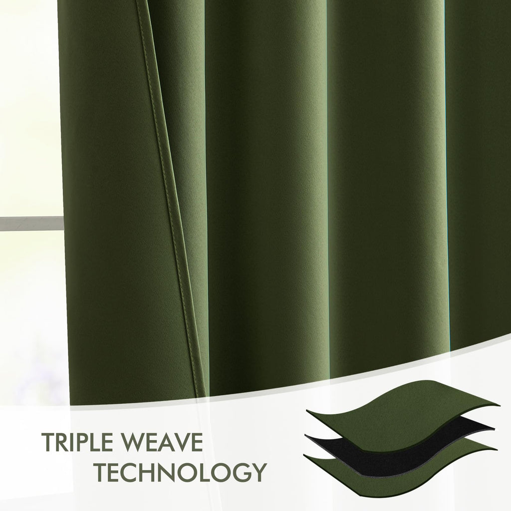 MIULEE Olive Green Back Tab Blackout Curtains 52x108 Inch Long 2 Panels Set