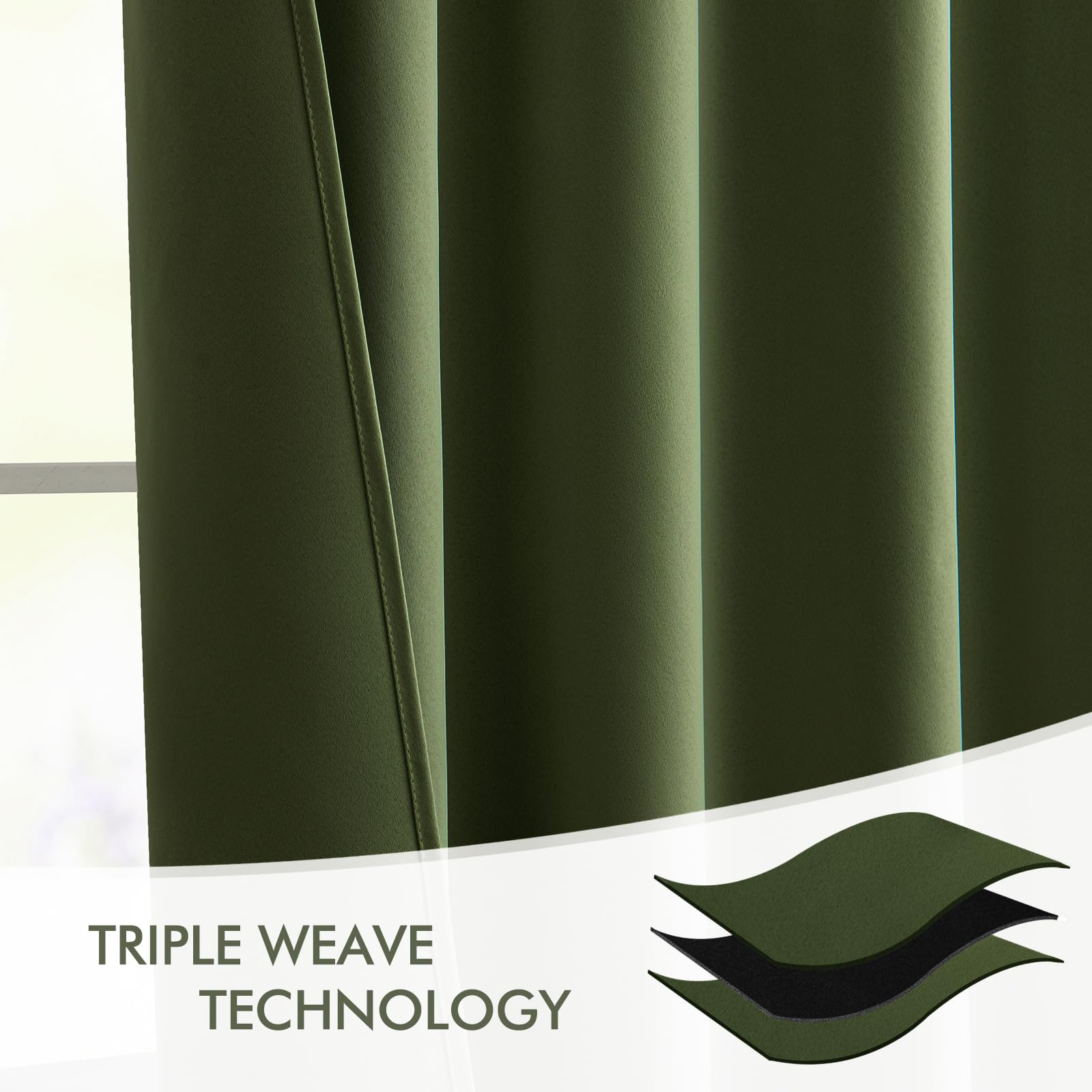 MIULEE Olive Green Back Tab Blackout Curtains 52x108 Inch Long 2 Panels Set