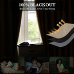 RYB HOME Burlap 100% Blackout Short Curtains 52 Width 45 inch Length, Light Blocking & Thermal Insulated Curtains for Kitchen/Small Window/Bathroom/Basement, 2 Panels