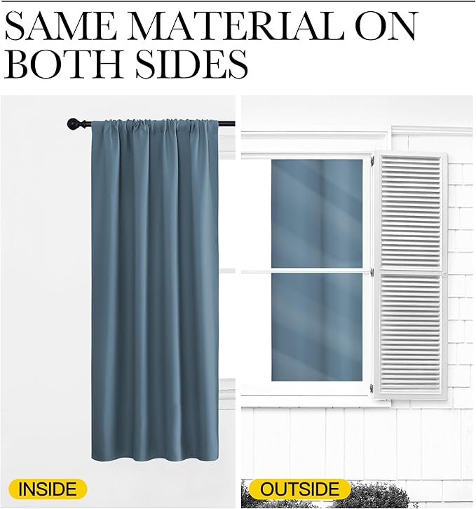 NICETOWN Blackout Curtains for Living Curtains, Smoky Blue, 2 Panels, 29 by 30, Room Darkening Window Curtain Panels, Easy-Care Solid Thermal Insulated Draperies/Drapes for Daughter Room