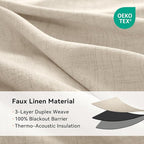 100% Blackout Shield Linen Blackout Curtains for Bedroom, Natural Flax Grommet Curtains for Living Room, Thermal Insulated Room Darkening Drapes for Nursery, Boho Home Decor, 50" W x 96" L, 2 Panels