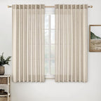 MIULEE Beige Linen Curtains 63 Inch Length 2 Panels for Bedroom Living Room, Soft Linen Textured Window Drapes Semi Sheer Light Filtering Back Tab Rod Pocket Farmhouse Modern Burlap Look Decor