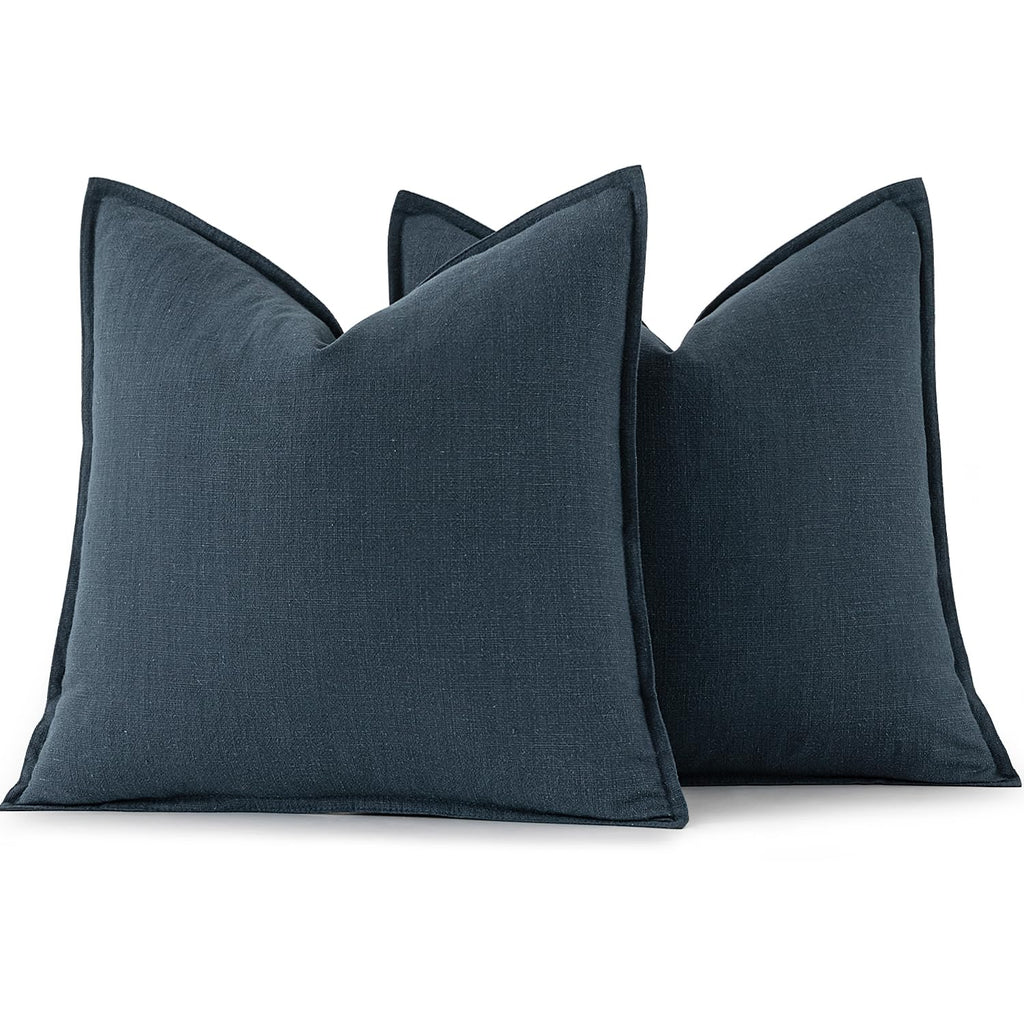 MIULEE Decorative Linen Euro Sham Pillow Covers 26x26 Deep Blue