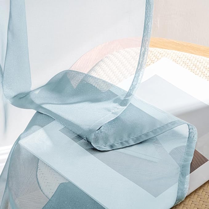 MIULEE Sky Blue Sheer Curtains 108 Inches Long, 4 Panels Set, Light Filtering Rod Pocket Voile Drapes for Living Room and Bedroom, Airy Soft Fabric Window Treatments, 42 x 108 Inches