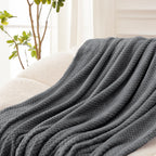 Exclusivo Mezcla Large Waffle Fleece Throw Blanket for Couch, Gray