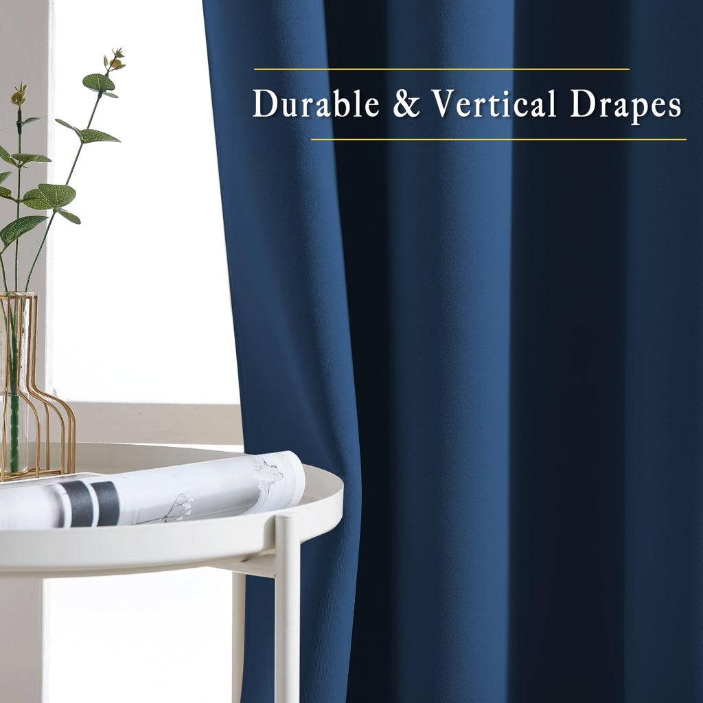NICETOWN Blackout Moroccan Blue Curtains for Bedroom - Thermal Insulated Grommet Solid Window Treatments Energy Saving Sound Reducing Drapes for Bathroom, 2 Panels, W46 x L54